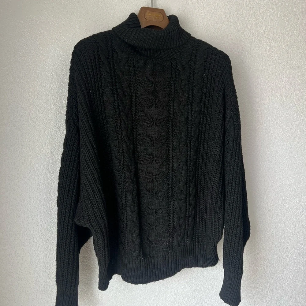 🖤 Worthington Oversized Cropped Cable Knit Sweater | Black | MP 🖤